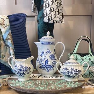 Porzellanfabrik SMCS TeaCoffee Pot ceramic GERMANY blue Nordic 4 cup 4 saucer